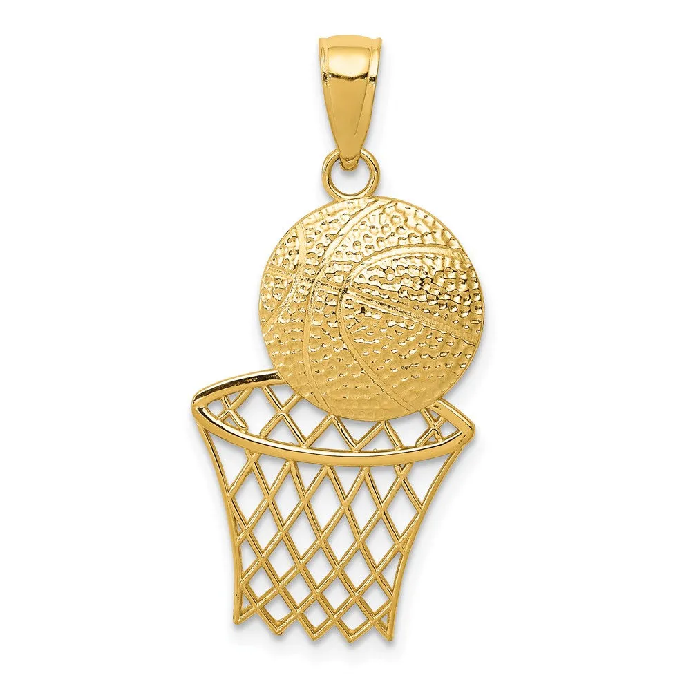 14K Diamond-Cut Basketball and Net Charm