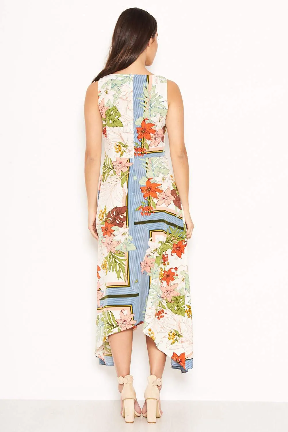 Cream Tropical V Neck Maxi Dress