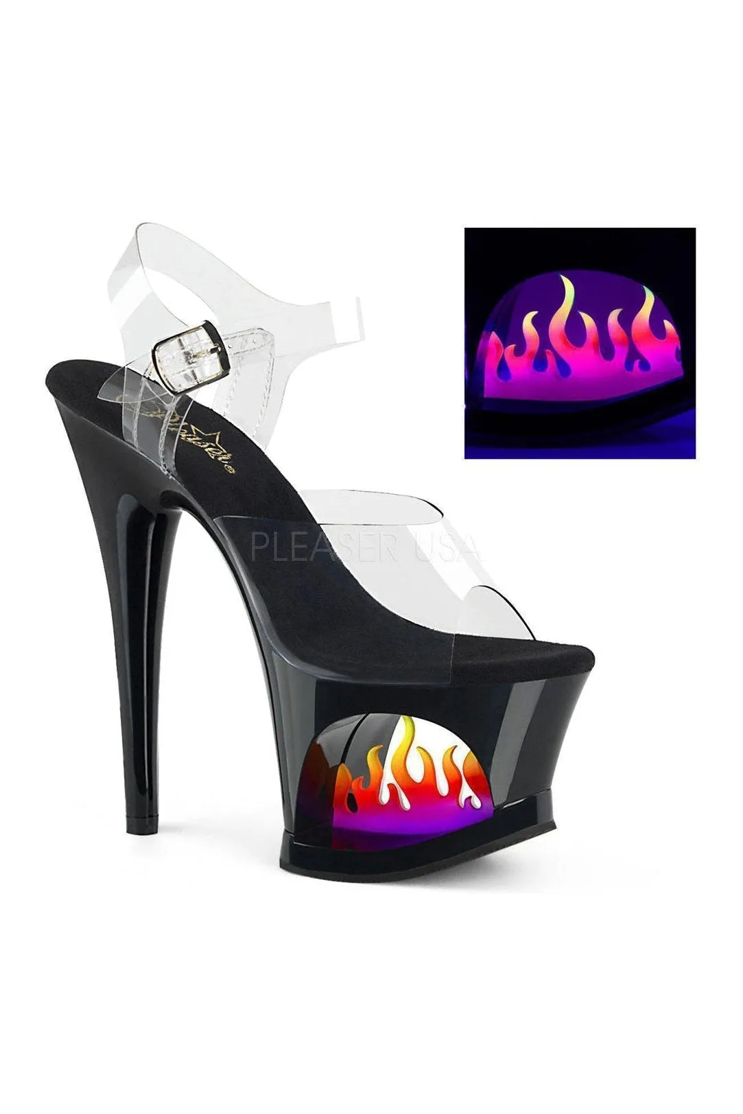 MOON-708FLM Platform Sandal | Black Vinyl